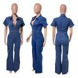 Fashion Washed Denim Zipper Jumpsuit LX-6079