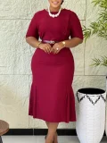 Plus Size Short Sleeve Midi Dress GCZF-8665