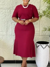 Plus Size Short Sleeve Midi Dress GCZF-8665