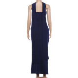 Solid Color Ruched Split Tube Top Maxi Dress GYME-K6D05862A