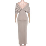 Off Shoulder Ruched Solid Color Maxi Dress GYME-K6D06869A