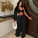 Single Shoulder Long Sleeve Two Piece Pants Set YF-10741