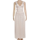 Deep V Neck Polka Dots Print Maxi Dress GYME-K6D08077A