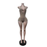 Stripe Halterneck Backless Romper MEM-88703