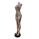 Stripe Halterneck Backless Romper MEM-88703