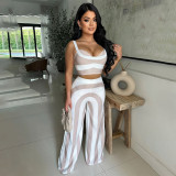 Stripe Contrast Color Casual Two Piece Pants Set YF-10758