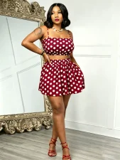 Polka Dots Print Sling Two Piece Skirt Set ZDF-33529