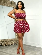 Polka Dots Print Sling Two Piece Skirt Set ZDF-33529