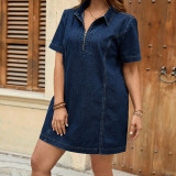 Plus Size Short Sleeve Lapel Denim Shirt Dress GDAM-218830