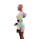 Print Hooded Long Sleeve Two Piece Shorts Set GYLY-9362