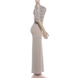 Off Shoulder Ruched Solid Color Maxi Dress GYME-K6D06869A