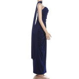 Solid Color Ruched Split Tube Top Maxi Dress GYME-K6D05862A