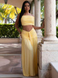 Solid Color Wrap Chest Tops Ruched Skirt Suit MIL-L373