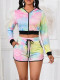 Print Hooded Long Sleeve Two Piece Shorts Set GYLY-9362