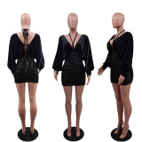 Sequin Patchwork Bat Sleeve Mini Dress GYLY-9563