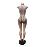 Stripe Halterneck Backless Romper MEM-88703