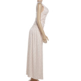 Deep V Neck Polka Dots Print Maxi Dress GYME-K6D08077A