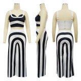 Stripe Contrast Color Casual Two Piece Pants Set YF-10758