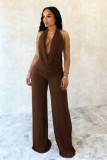 Solid Color Halterneck Backless Mesh Pants Suit SHD-9541