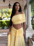 Solid Color Wrap Chest Tops Ruched Skirt Suit MIL-L373