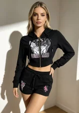 Letter Print Long Sleeve Top Two Piece Short Set GBGF-55010-3