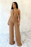 Solid Color Halterneck Backless Mesh Pants Suit SHD-9541