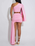 Irregular Solid Color Ruched Two Piece Skirts Set MIL-L367