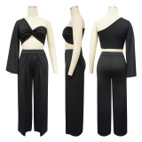 Single Shoulder Long Sleeve Two Piece Pants Set YF-10741