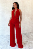 Solid Color Halterneck Backless Mesh Pants Suit SHD-9541