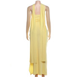 Solid Color Ruched Split Tube Top Maxi Dress GYME-K6D05862A