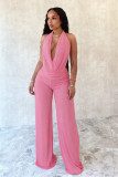 Solid Color Halterneck Backless Mesh Pants Suit SHD-9541