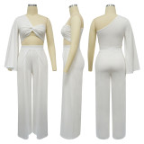 Single Shoulder Long Sleeve Two Piece Pants Set YF-10741