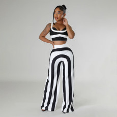 Stripe Contrast Color Casual Two Piece Pants Set YF-10758