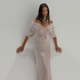 Off Shoulder Ruched Solid Color Maxi Dress GYME-K6D06869A
