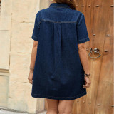Plus Size Short Sleeve Lapel Denim Shirt Dress GDAM-218830