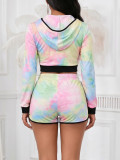 Print Hooded Long Sleeve Two Piece Shorts Set GYLY-9362