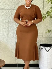 Plus Size Short Sleeve Midi Dress GCZF-8665