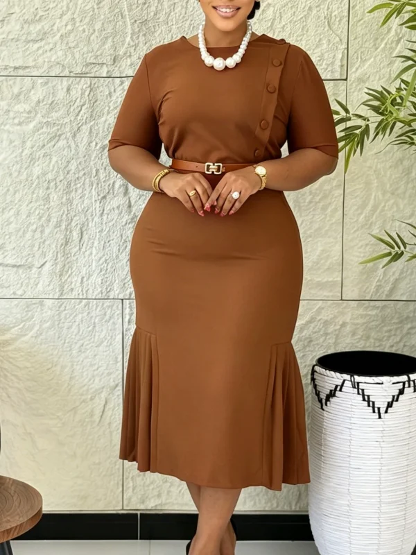Plus Size Short Sleeve Midi Dress GCZF-8665