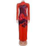 Print Mesh Hot Drill Dress+Sling Dress 2 Piece Set BY-7716