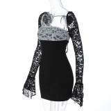 Lace Patchwork Long Sleeve Mini Dress GLAG-D6121147F
