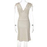 Polka Dot Print V Neck Tie Up 2 Piece Skirt Set  GLAG-S6421410F