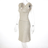 Polka Dot Print V Neck Tie Up 2 Piece Skirt Set  GLAG-S6421410F