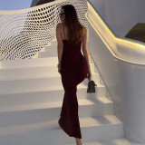 V Neck Sleeveless Ruched Maxi Dress GLAG-D6321327F