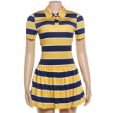 Stripe Print Lapel Casual Dress GSLF-K6D08636A
