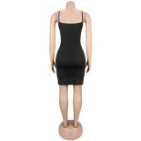 Print Mesh Hot Drill Dress+Sling Dress 2 Piece Set BY-7716