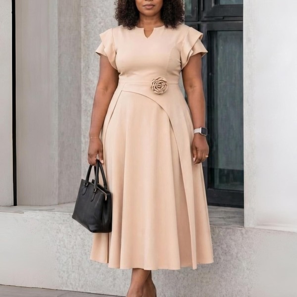 Plus Size Solid Color Miid Dress GATE-3367