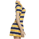 Stripe Print Lapel Casual Dress GSLF-K6D08636A