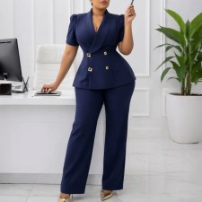 Plus Size Solid Color Two Piece Pants Set GATE-634