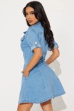 Short Sleeve Single Breasted Denim MIni Dress LX-6081