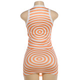 Fashion Spiral Print Sleeveless Skirts Set GSLF-K6S08882A